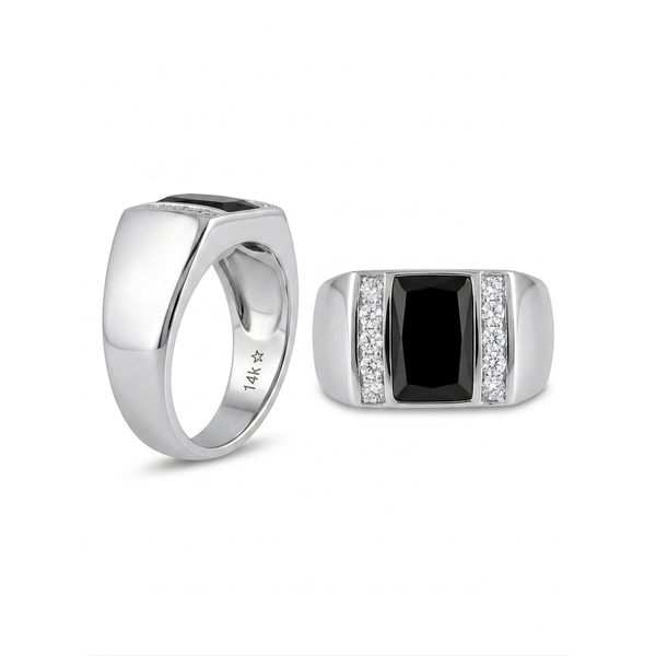 ESTATE - 14KW Onyx and Diamond Ring 10d=.30ctw 10.8grams Charles Frederick Jewelers Chelmsford, MA