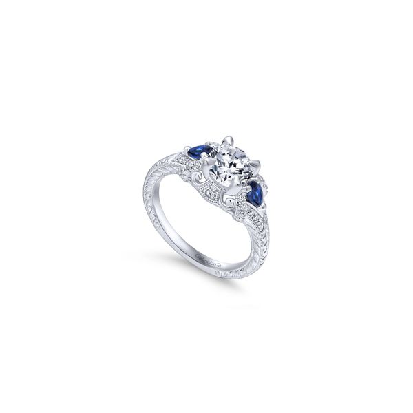 14K White Gold Diamond Engagement Ring with Sapphire Side Stones Image 3 Chipper's Jewelry Bonney Lake, WA