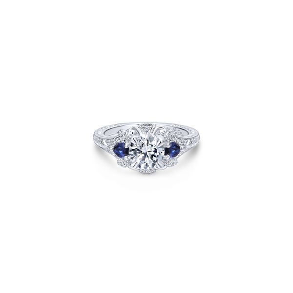 14K White Gold Diamond Engagement Ring with Sapphire Side Stones Chipper's Jewelry Bonney Lake, WA