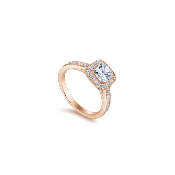 14K Rose Gold Diamond Engagement Ring with Cushion Cut Cubic Zirconia Center Ring Size 6.5 Gabriel and Co. | Chipper's Jewelry Image 3 Chipper's Jewelry Bonney Lake, WA