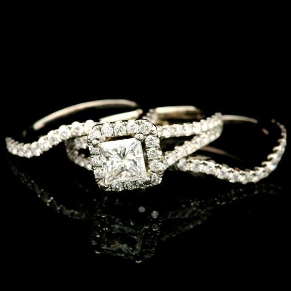 14KW Diamond Wedding Set 1.66ctw. Center = Princess Cut 0.61ct D/SI2 SZ 5.5 Chipper's Jewelry Bonney Lake, WA