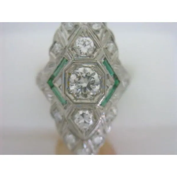Platinum Diamond, Emerald Fancy Deco Fashion Ring Image 2 Chipper's Jewelry Bonney Lake, WA