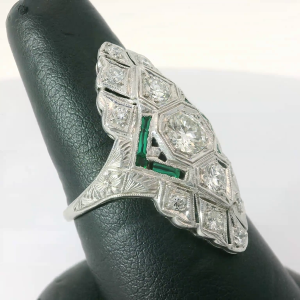 Platinum Diamond, Emerald Fancy Deco Fashion Ring Image 3 Chipper's Jewelry Bonney Lake, WA