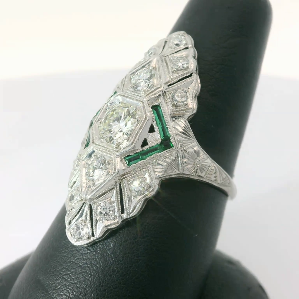 Platinum Diamond, Emerald Fancy Deco Fashion Ring Image 4 Chipper's Jewelry Bonney Lake, WA