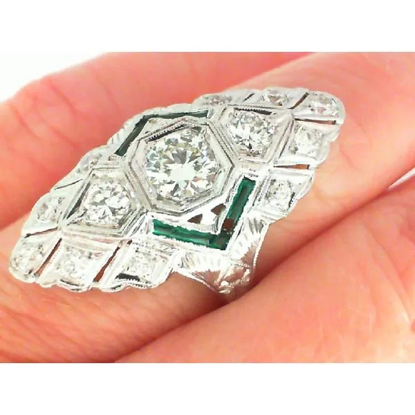Platinum Diamond, Emerald Fancy Deco Fashion Ring Chipper's Jewelry Bonney Lake, WA
