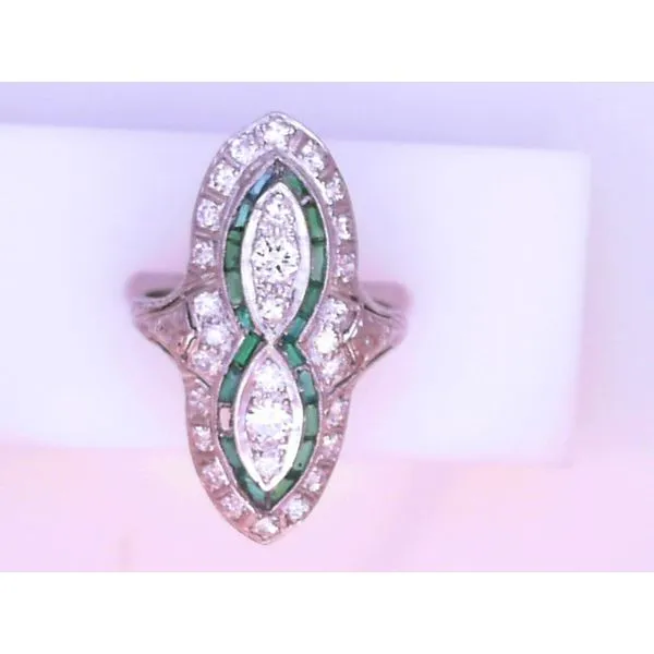 Platinum Diamond, Emerald Deco Fashion Ring Chipper's Jewelry Bonney Lake, WA