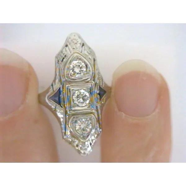 Art Deco 18K White Gold Diamond and Sapphire Ring Image 2 Chipper's Jewelry Bonney Lake, WA