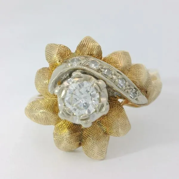14K White & Yellow Gold .38ctw Diamond Flower Ring Chipper's Jewelry Bonney Lake, WA
