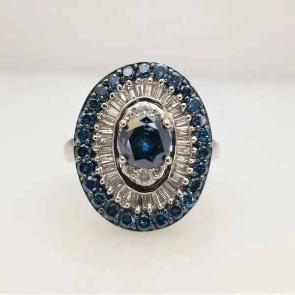 14K White Gold Irradiated Blue and Baguette White Diamond Ring Chipper's Jewelry Bonney Lake, WA