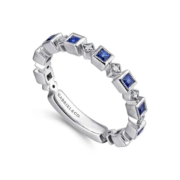 14K White Gold Geometric Sapphire & Diamond Stackable Ring Image 3 Chipper's Jewelry Bonney Lake, WA