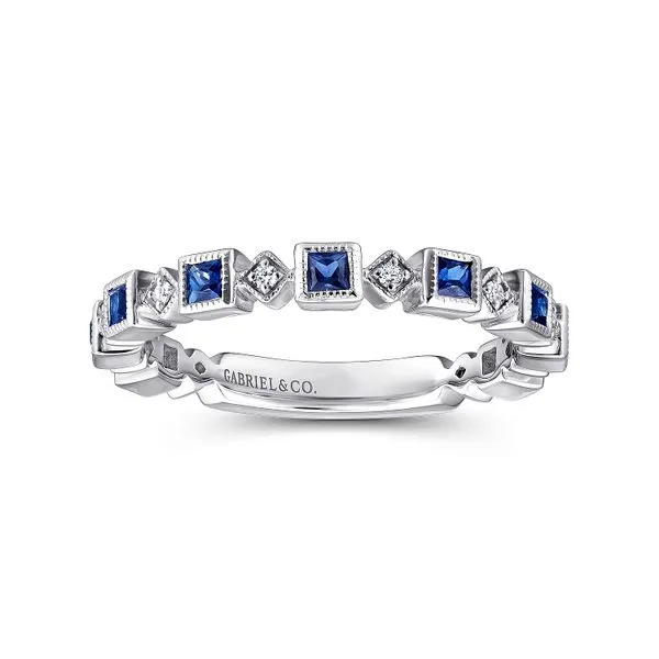 14K White Gold Geometric Sapphire & Diamond Stackable Ring Image 4 Chipper's Jewelry Bonney Lake, WA