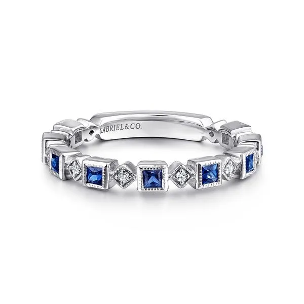 14K White Gold Geometric Sapphire & Diamond Stackable Ring Chipper's Jewelry Bonney Lake, WA