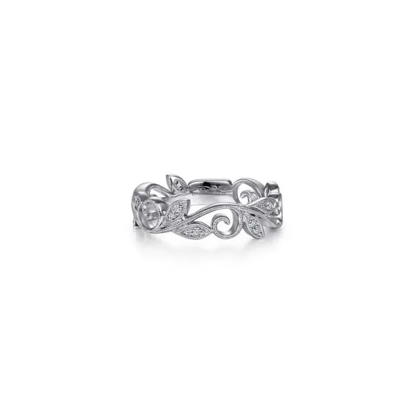 14 Karat White Gold Scrolling Floral Diamond Stackable Fashion Ring Chipper's Jewelry Bonney Lake, WA