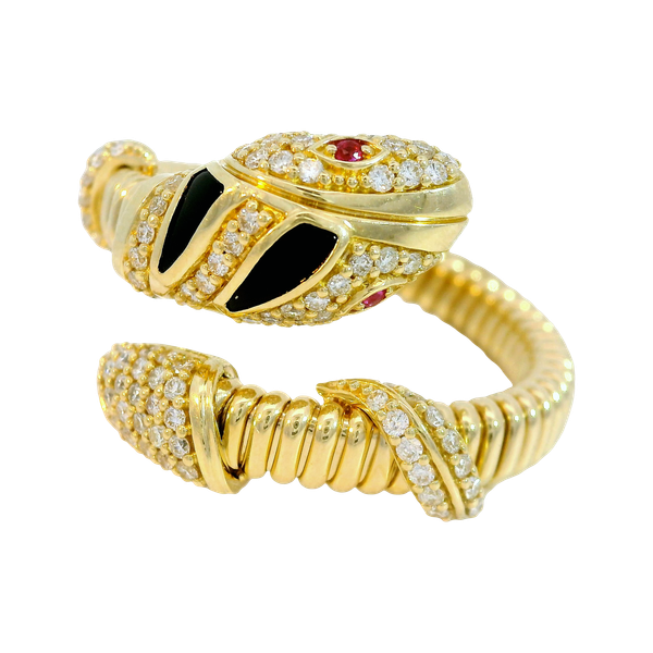14KY Diamond Onyx Ruby Snake Ring Adjustable Approx Size 6.5-10 Chipper's Jewelry Bonney Lake, WA