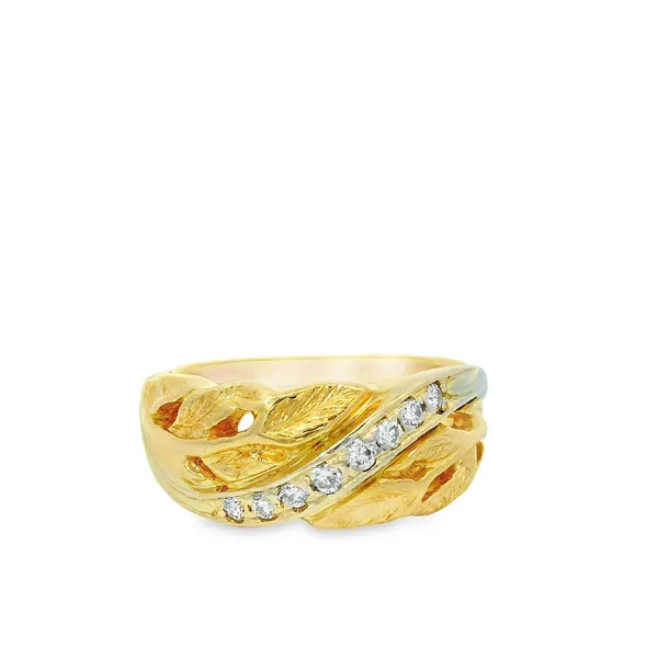 14K Yellow Gold Mens Diamond Leaf Design Band Image 2 Chipper's Jewelry Bonney Lake, WA
