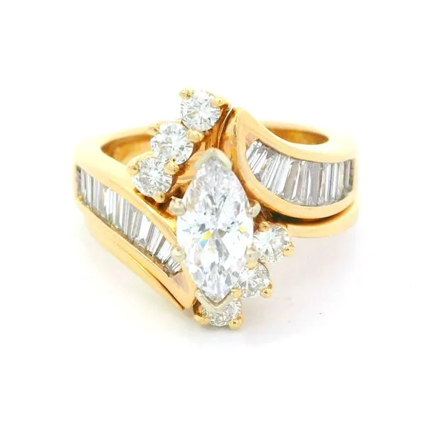 14K Yellow Gold Diamond Semi-Mount Ring with Baguettes and Round Diamonds Chipper's Jewelry Bonney Lake, WA