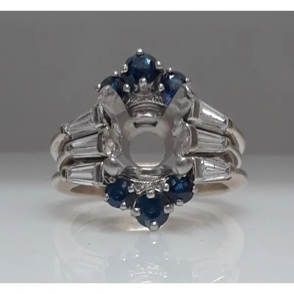 14K White Gold Diamond Solitaire Mount & Sapphire Wrap Ring Chipper's Jewelry Bonney Lake, WA