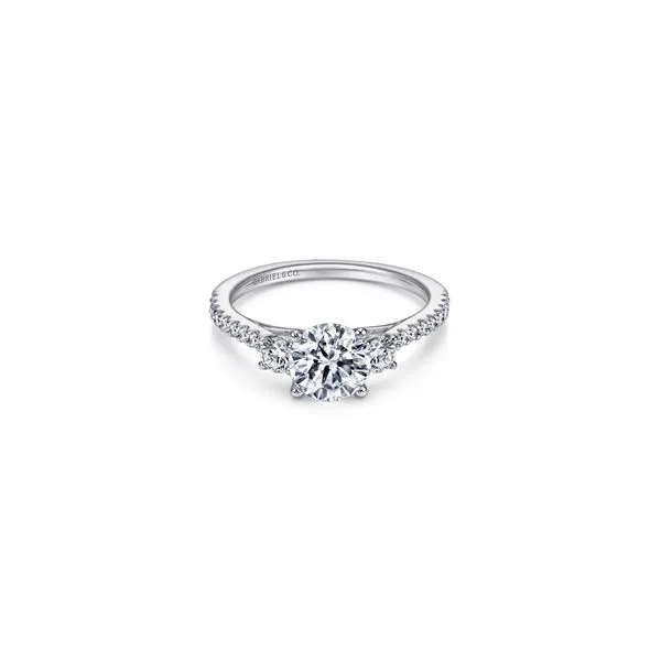 14K White Gold Diamond Engagement Ring with Round Cubic Zirconia Center and Diamond Side Stones Ring Size 6.5 Gabriel and Co. |  Chipper's Jewelry Bonney Lake, WA