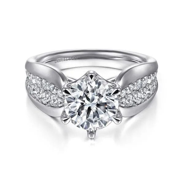 14K White Gold Wide Band Round Diamond Engagement Ring Chipper's Jewelry Bonney Lake, WA