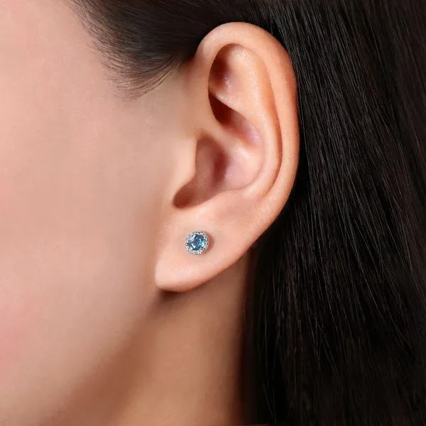 14K White Gold Swiss Blue Topaz and Diamond Stud Earrings Image 2 Chipper's Jewelry Bonney Lake, WA