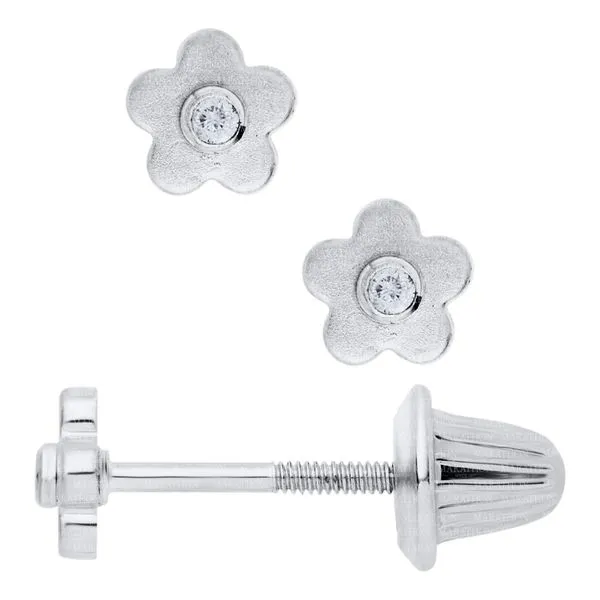 Sterling Silver Flower and Threaded Post Diamond Earrings Chipper's Jewelry Bonney Lake, WA