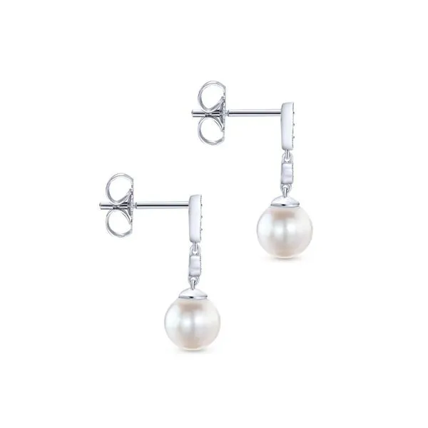 14K White Gold Vintage Inspired Diamond Pearl Drop Earrings Image 3 Chipper's Jewelry Bonney Lake, WA