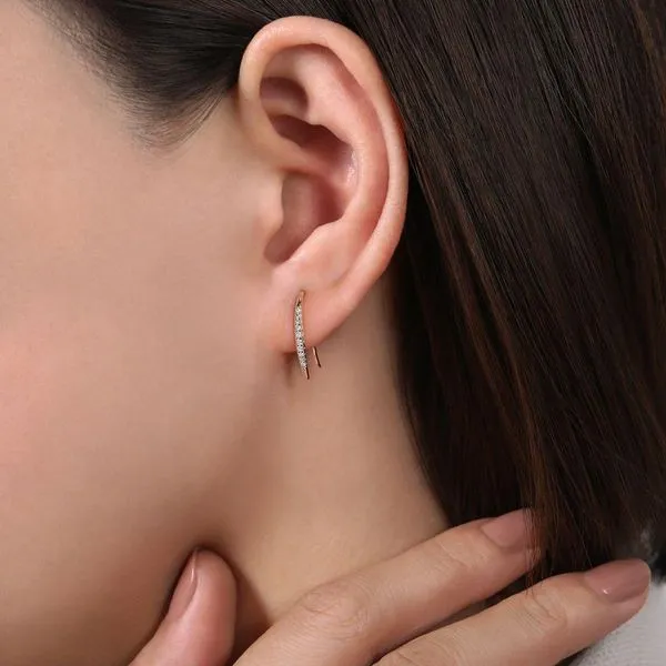 14K Yellow Gold Tapered Diamond Fish Wire Earrings Image 2 Chipper's Jewelry Bonney Lake, WA