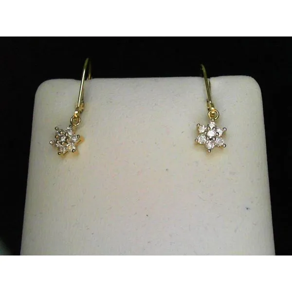 14K Yellow Gold Diamond Flower Leverback Earrings Chipper's Jewelry Bonney Lake, WA