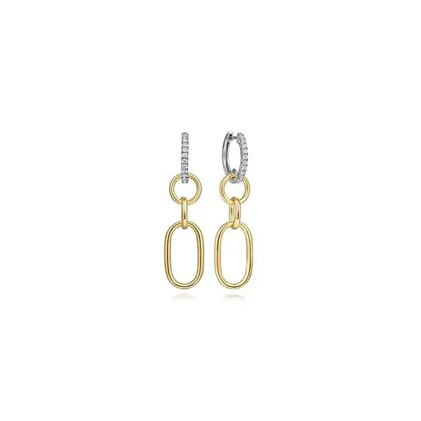 14K Two Tone Diamond Hollow Tube Huggie Drop Earrings Chipper's Jewelry Bonney Lake, WA