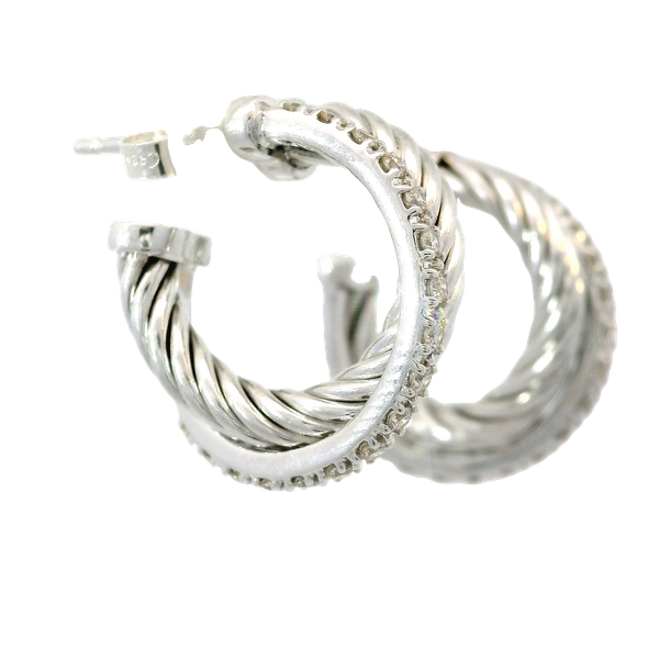 14KW/SS David Yurman Diamond Crossover Hoop Earrings Image 3 Chipper's Jewelry Bonney Lake, WA