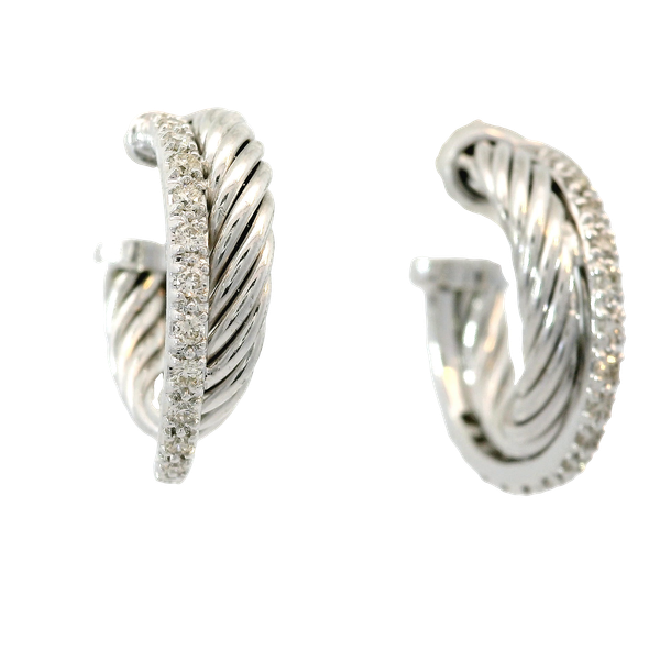 14KW/SS David Yurman Diamond Crossover Hoop Earrings Chipper's Jewelry Bonney Lake, WA