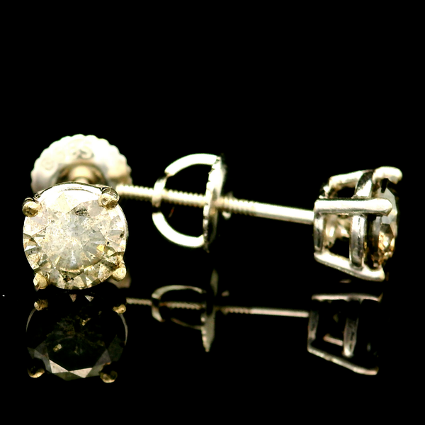 14KW Diamond Stud Earrings 1.00ctw Gray (Salt and Pepper) I3 w/ Screw Backs Image 2 Chipper's Jewelry Bonney Lake, WA