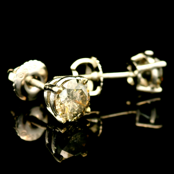 14KW Diamond Stud Earrings 1.00ctw Gray (Salt and Pepper) I3 w/ Screw Backs Image 3 Chipper's Jewelry Bonney Lake, WA