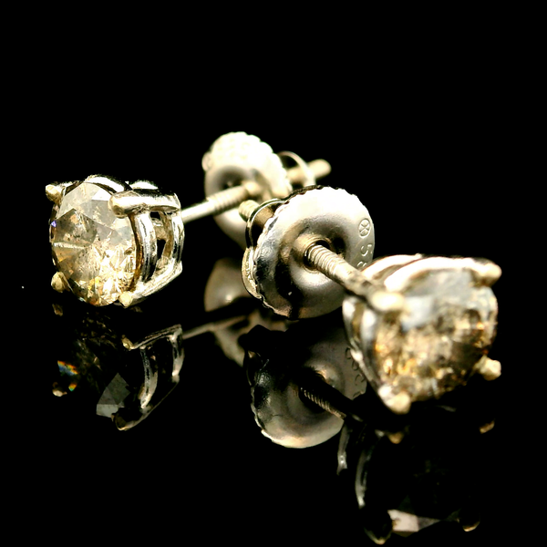 14KW Diamond Stud Earrings 1.00ctw Gray (Salt and Pepper) I3 w/ Screw Backs Chipper's Jewelry Bonney Lake, WA