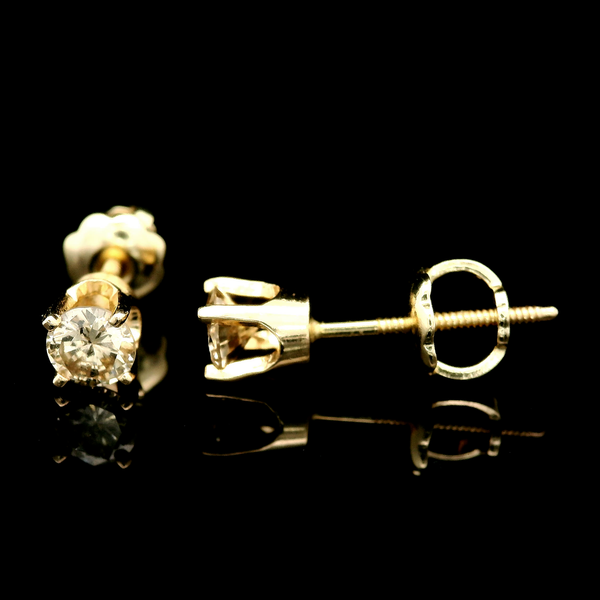 14K Yellow Gold Diamond Stud Earring 0.31ctw Brown I1-I2 w/ Screw Backs Chipper's Jewelry Bonney Lake, WA