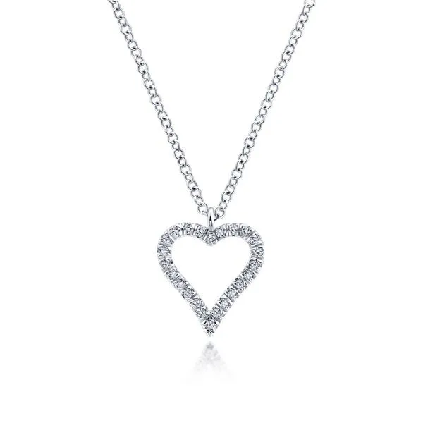 14KW 0.11ctw Pave Dia Open Heart Pendant w/17.5