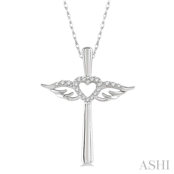 18-Inch White Gold Diamond Angel Wings Cross Pendant Chipper's Jewelry Bonney Lake, WA