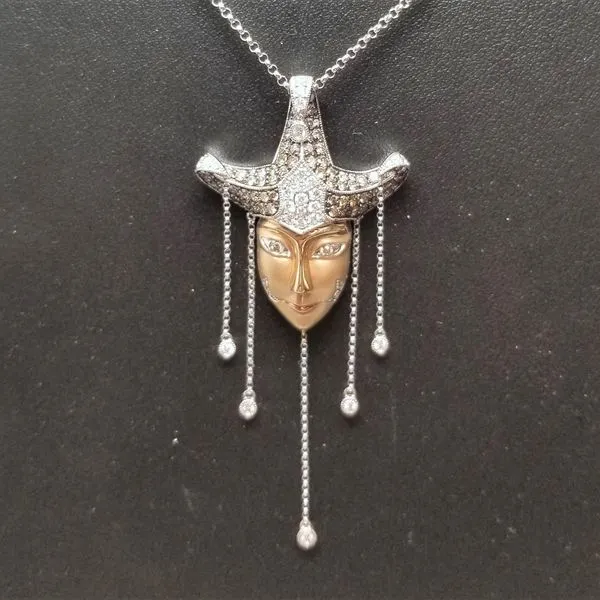 White and Champagne Diamond Jester Pendant in 14kt Two-Tone Gold on 18" Chain Chipper's Jewelry Bonney Lake, WA