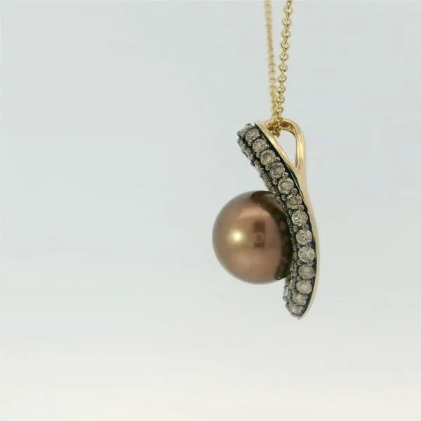 Tahitian Pearl Pendant w/Brown Diamonds, 10mm, 14KR w/18