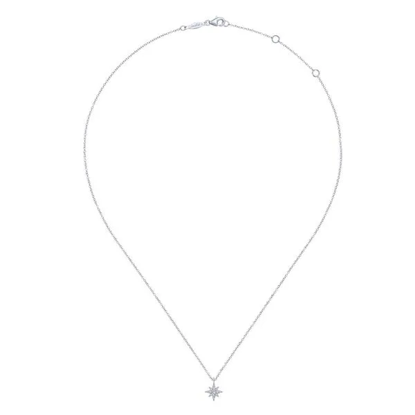 14K White Gold Diamond Pave Star Shaped Pendant on 17.5