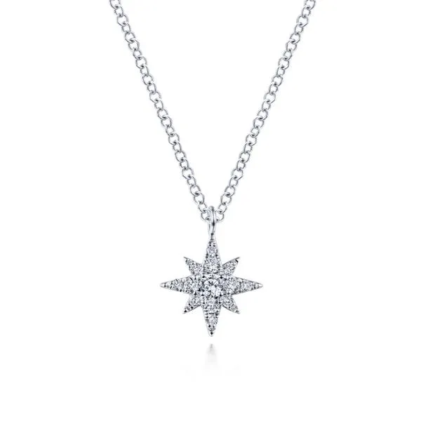 14K White Gold Diamond Pave Star Shaped Pendant on 17.5