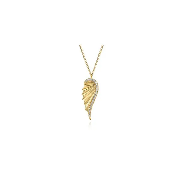 14K Yellow Gold Diamond Cut Wing Shape Pendant Chipper's Jewelry Bonney Lake, WA