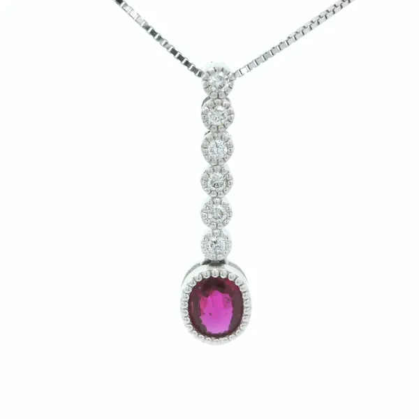 10K White Gold Oval Ruby & Diamond Pendant Chipper's Jewelry Bonney Lake, WA