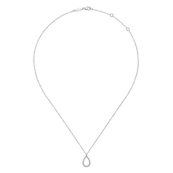 14K White Gold Diamond Teardrop Pendant on 17.5