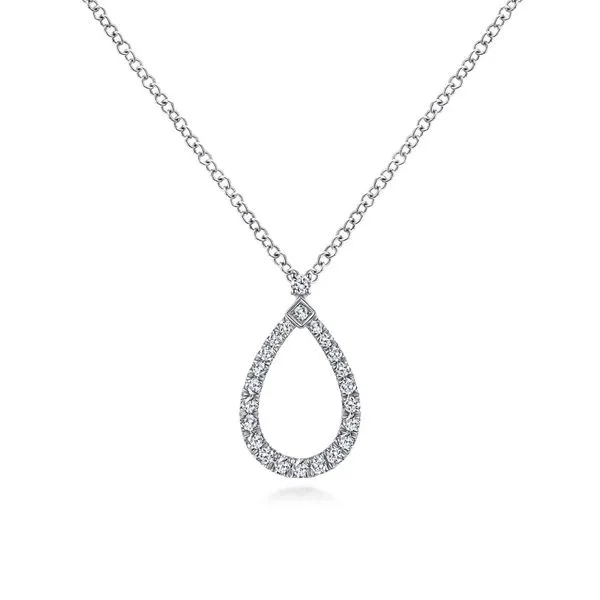 14K White Gold Diamond Teardrop Pendant on 17.5