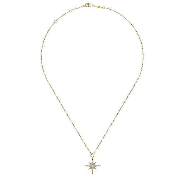14K Yellow Gold Diamond Starburst Pendant Necklace 17.5
