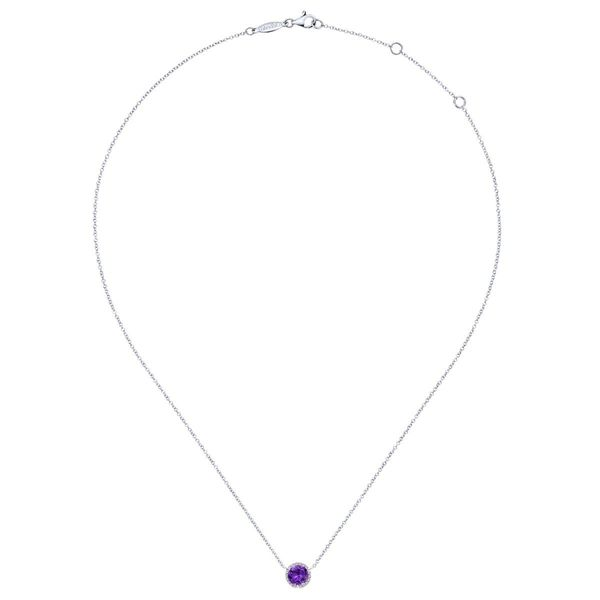 14K White Gold Amethyst and Diamond Halo Pendant Necklace Image 2 Chipper's Jewelry Bonney Lake, WA