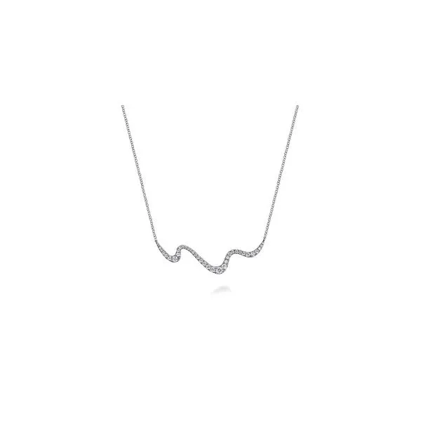 14K White Gold Graduating Diamond Wave Bar Necklace Chipper's Jewelry Bonney Lake, WA