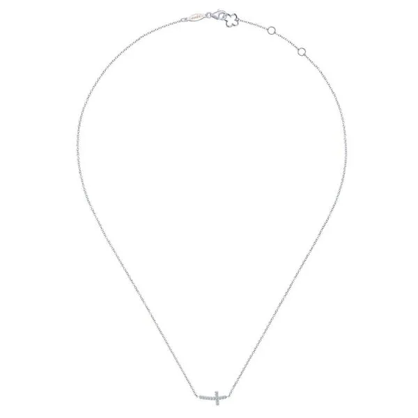 14K White Gold Diamond Curved Cross 17