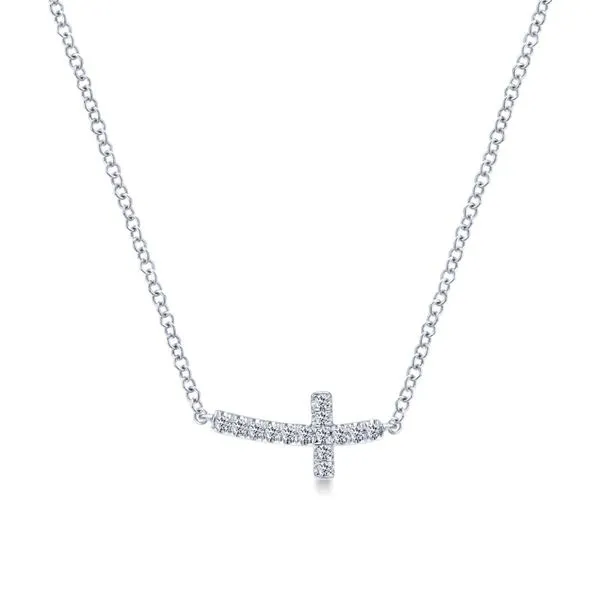 14K White Gold Diamond Curved Cross 17